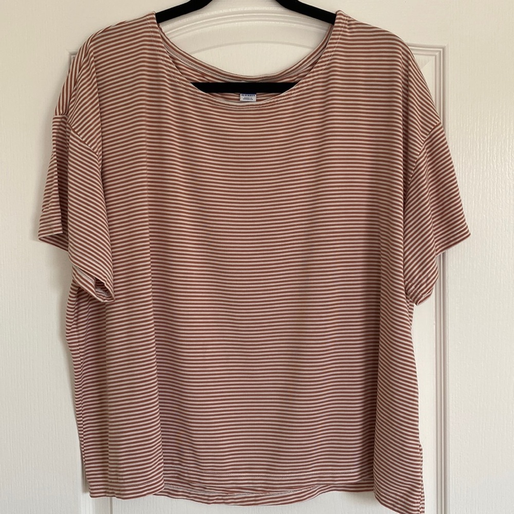 Striped terracotta and white loose fit T-shirt